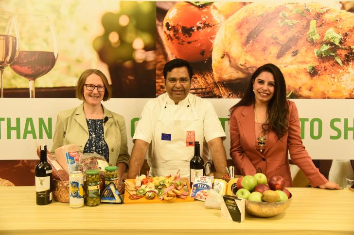 Ms. Maria Fladl, Trade Affairs Manager in the EU delegation; Chef Ajay Chopra, Campaign Ambassador & Emcee Kamal Homi Mistry, at the virtual tasting