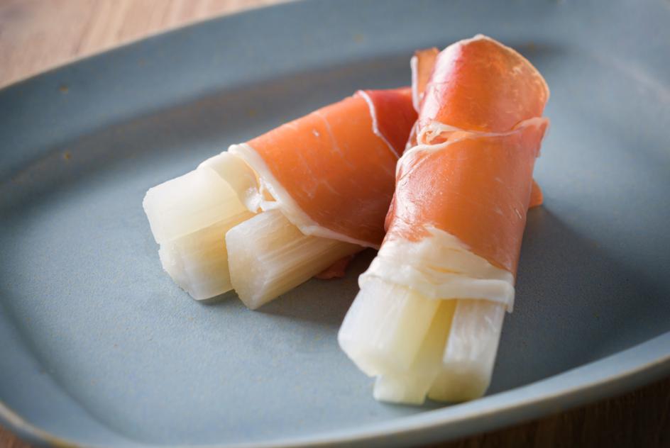 Spanish Jamon wrap with spring mountain vegetable