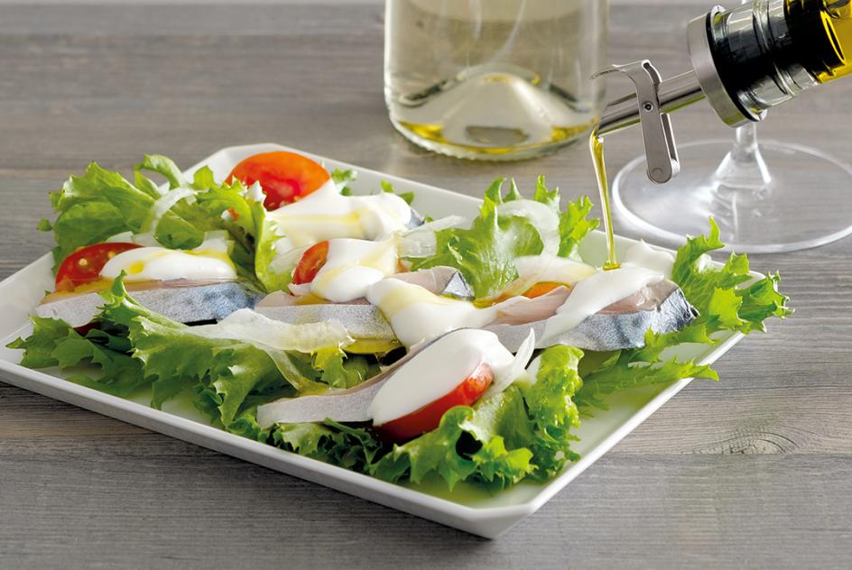 Shimesaba and fromage frais salad