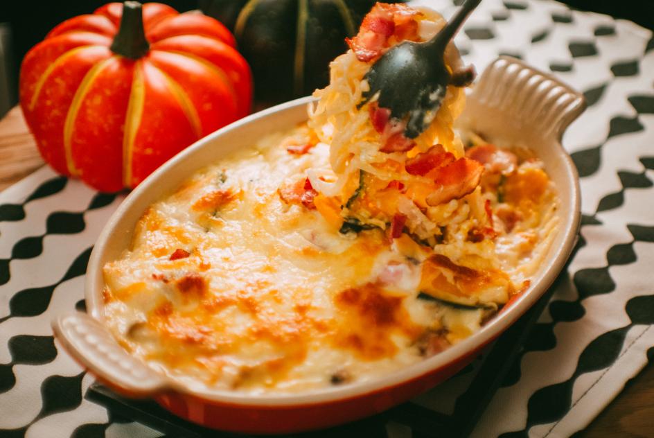 Pumpkin pasta gratin